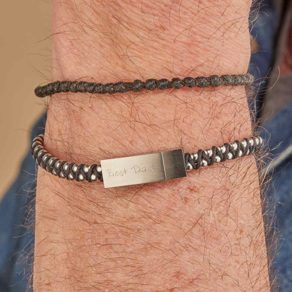Men's Personalised Stainless Steel & Leather Magnetic Clasp Bracelet  merci maman