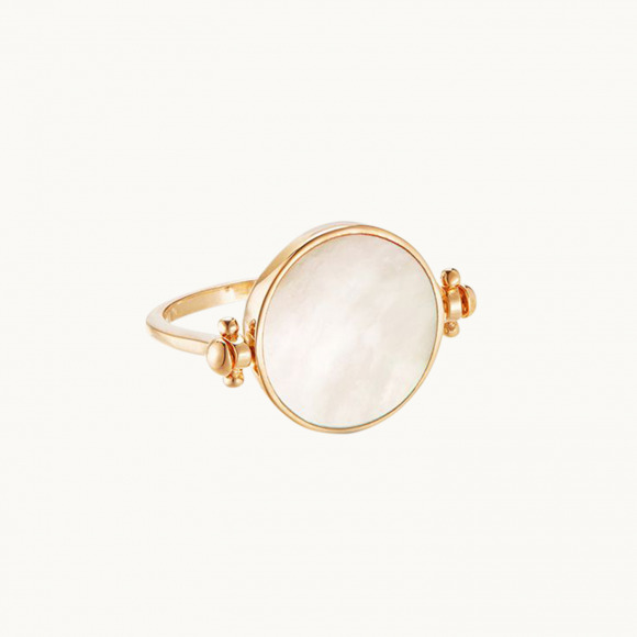 Personalisierter Perlmutt Flip Ring vergoldet merci maman