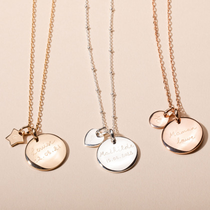 Personalised Signature Disc Necklace gold plated merci maman