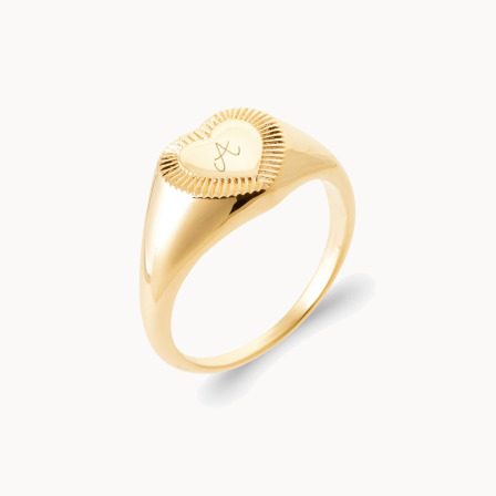 Personalised Heart Signet Ring gold plated merci maman