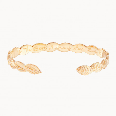 personalised leaf open bangle gold plated merci maman